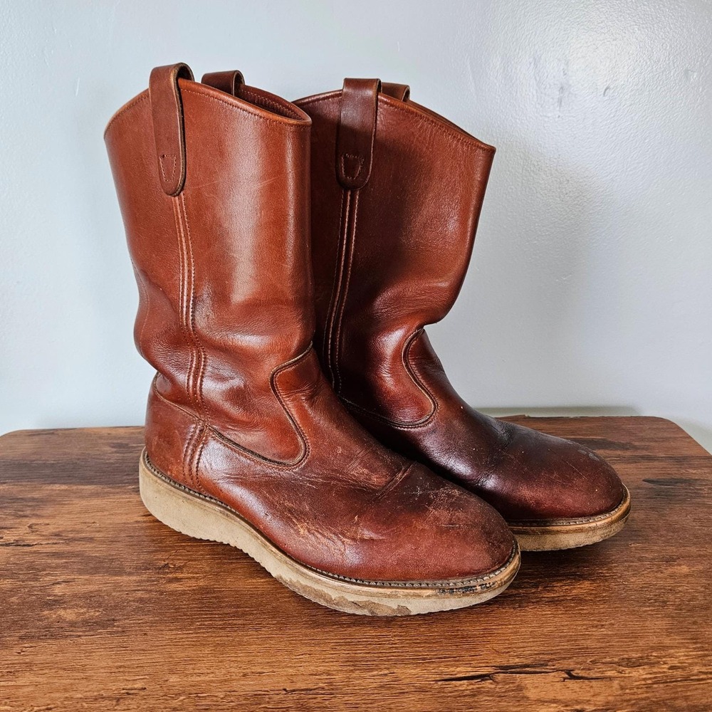 Brown Leather Pull On Work Boots Mens Oil Resistant Wedge Sole Irish Setter 9B
